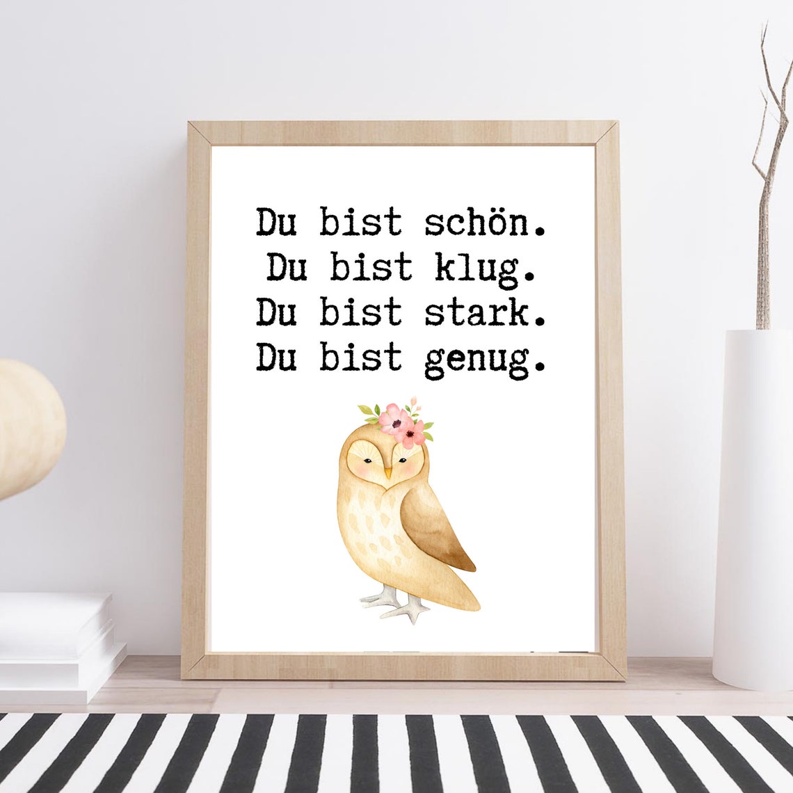 You Are Beautiful Smart Strong Enough Owl Quote Black White Print - Image 3