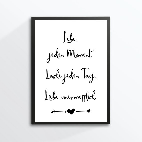 Din A4 Art Print Unframed Saying Live Every Moment Laugh Every Day Love Immeasurable Heart Motivation Quote Image Poster Gift