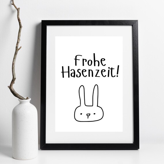 Frohe Hasenzeit Happy Easter Bunny German Quote Cute Rabbit Art Poster