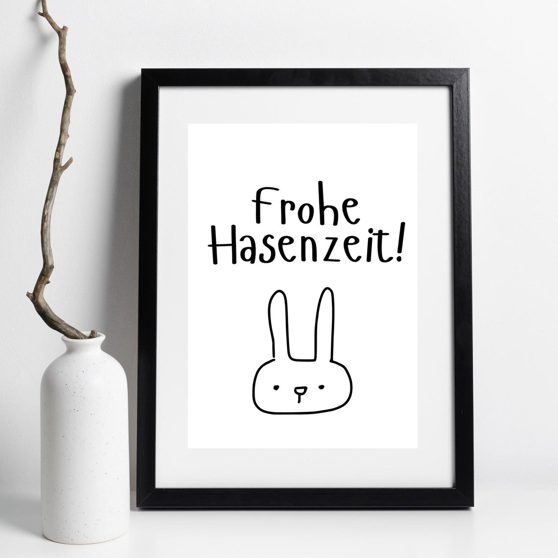 Frohe Hasenzeit Happy Easter Bunny German Quote Cute Rabbit Art Poster