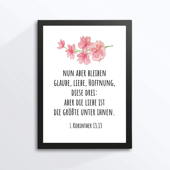 Bible Verse Faith Hope Love German Typography Cherry Blossom Wall Art