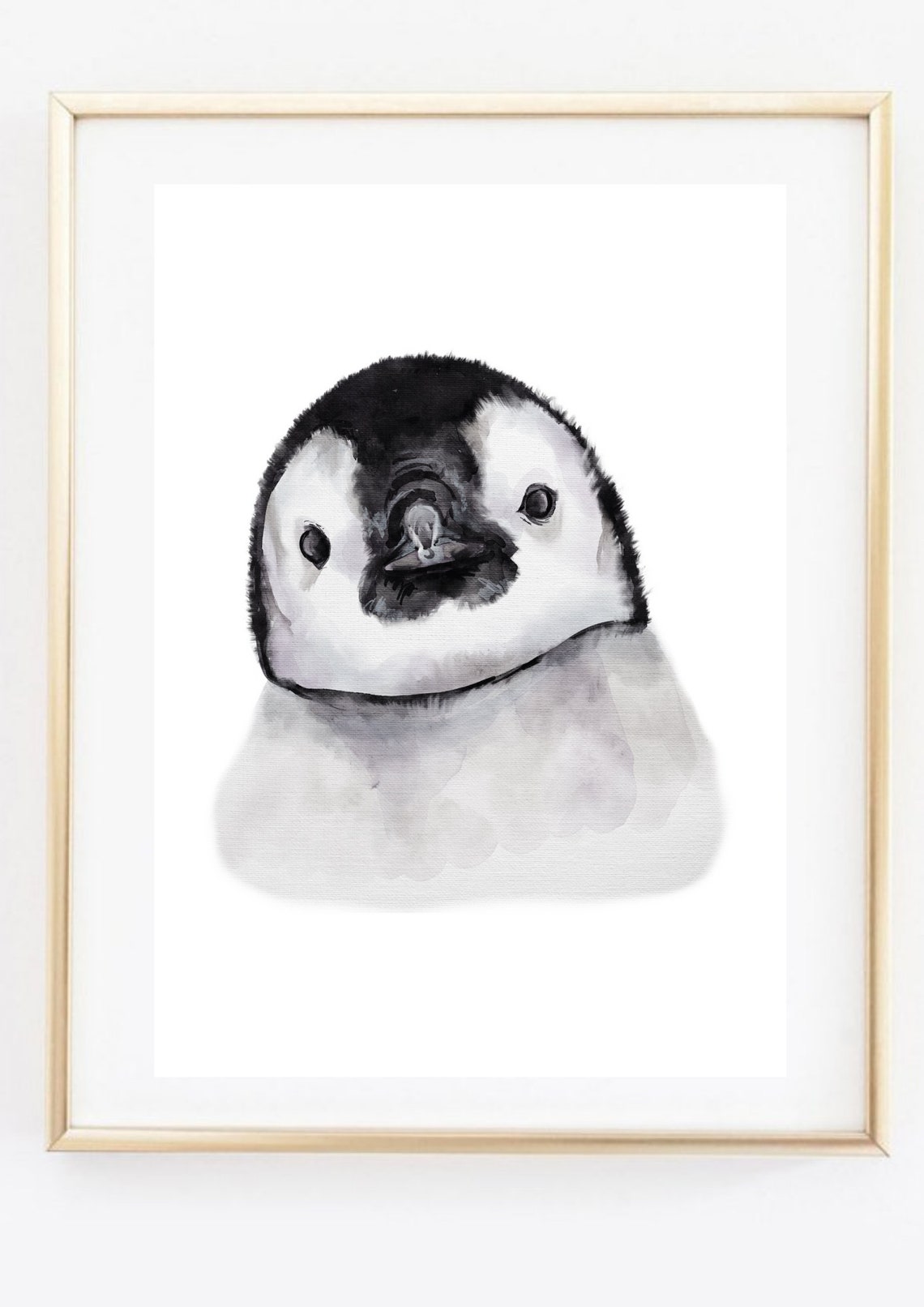 Baby Emperor Penguin Chick Watercolor Portrait Cute Nursery Art Poster - Image 2