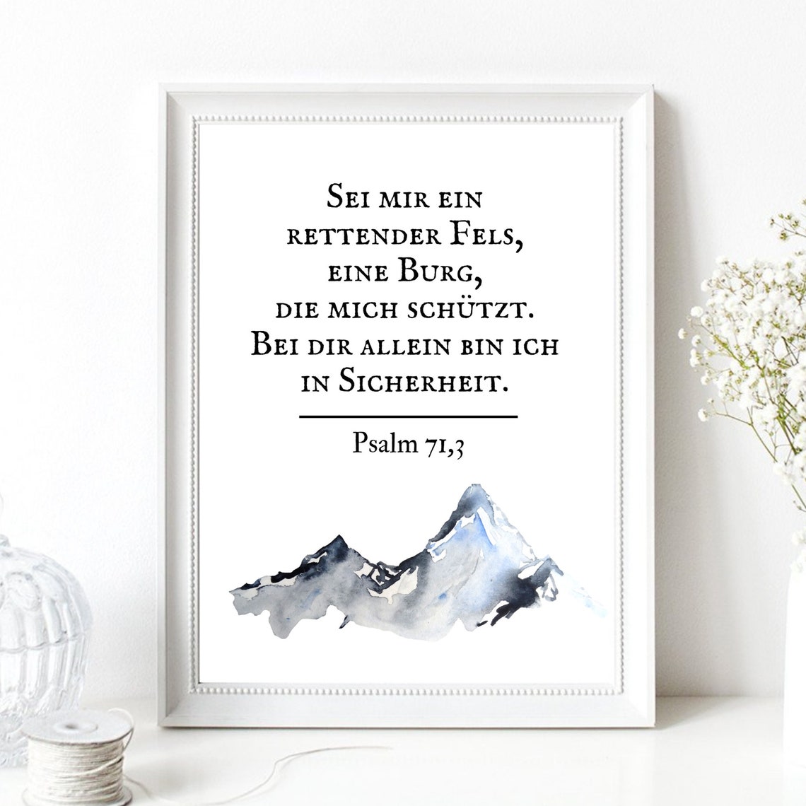 Din A4 Art Print Without Frame Bible Saying Psalm Saving Rock And Castle Bible God Faith Baptism Confirmation Communion Birth Poster - Image 2