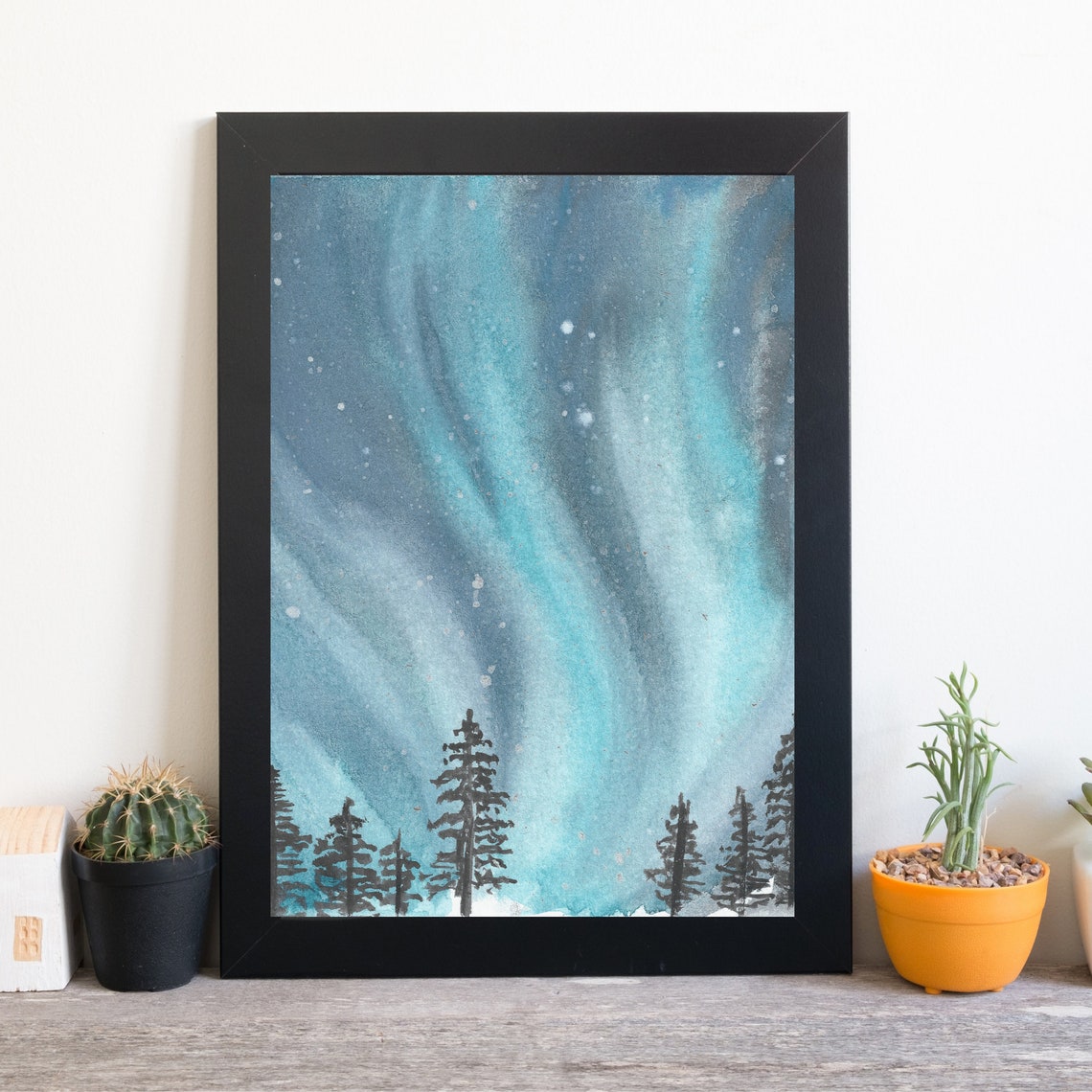 Northern Lights Aurora Borealis Night Sky Pine Forest Poster