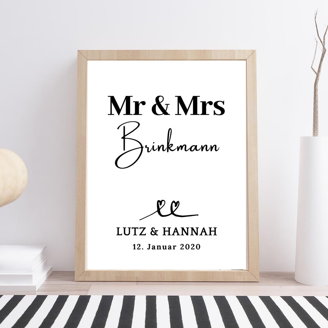 Mr and Mrs Personalized Wedding Couple Name Date Wall Art Print - Image 2