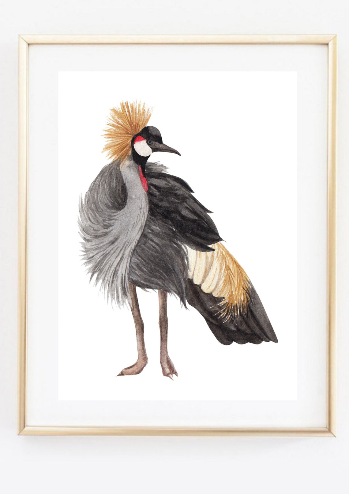 Grey Crowned Crane Watercolor Exotic Bird Nature Wildlife Art Poster - Image 3