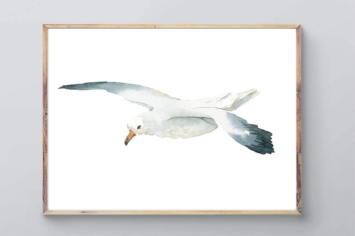Gliding Seagull In Flight Watercolor Coastal Nautical Bird Poster - Image 3