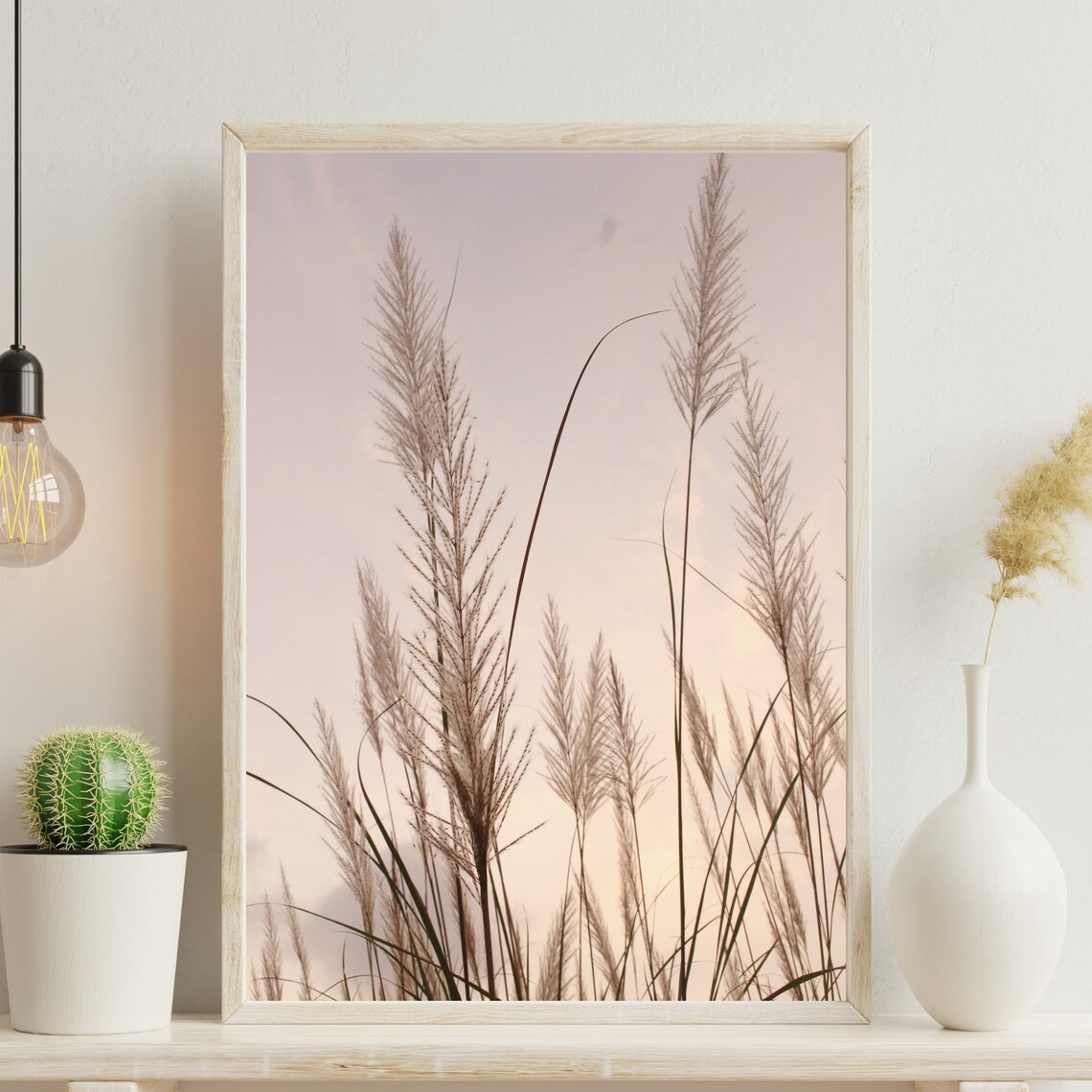 Tall Grass Silhouettes Against Pink Sunset Sky Photo Art Print - Image 3