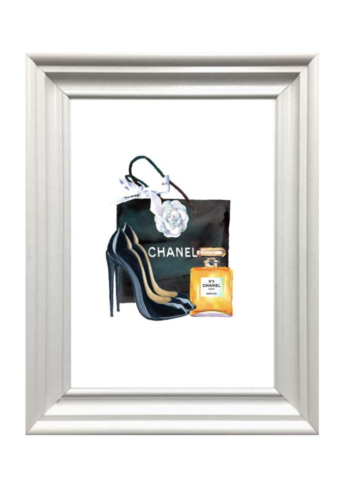 Chanel Fashion Illustration High Heels No 5 Perfume Shopping Bag Wall Art - Image 3