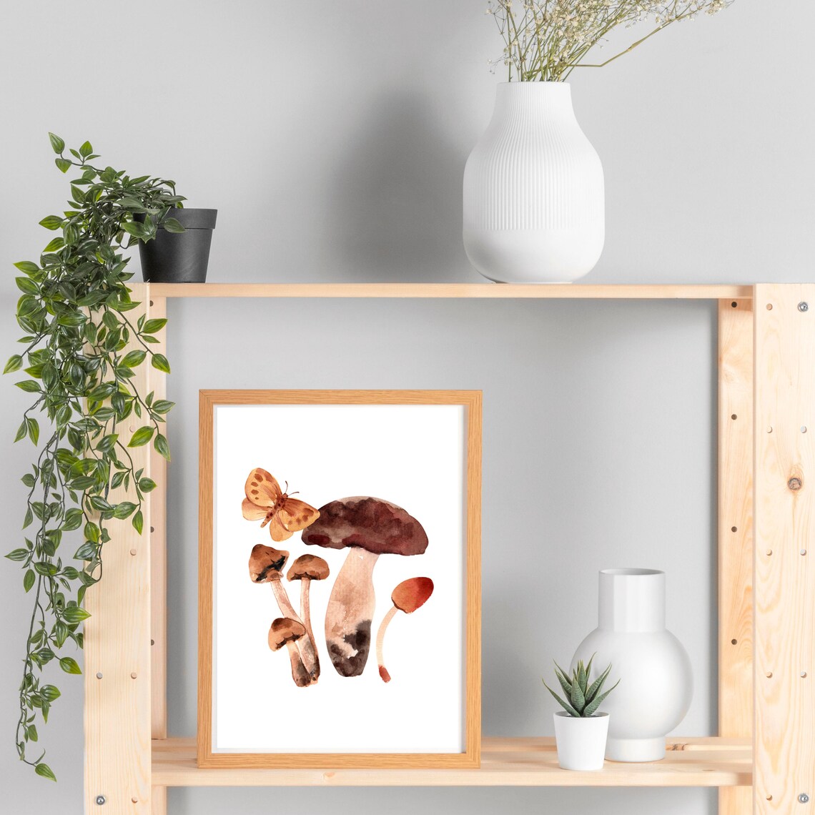Wild Mushrooms with Butterfly Watercolor Autumn Forest Art Poster - Image 3