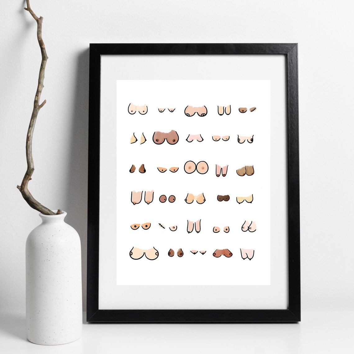 Breast Chart Line Art Funny Body Positive Diverse Boobs Minimalist Poster