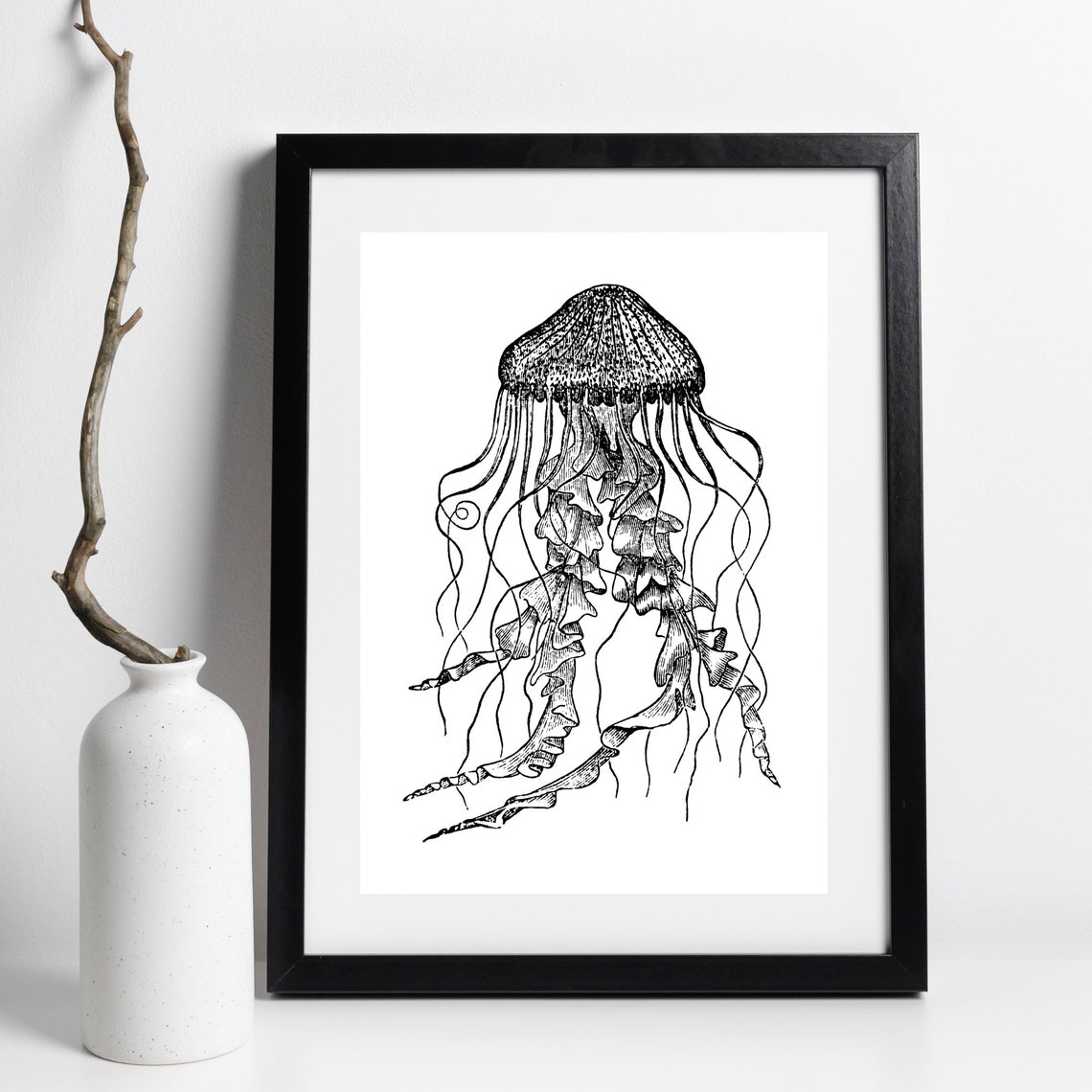 Jellyfish Sea Creature Vintage Ink Etching Drawing Art Print - Image 2