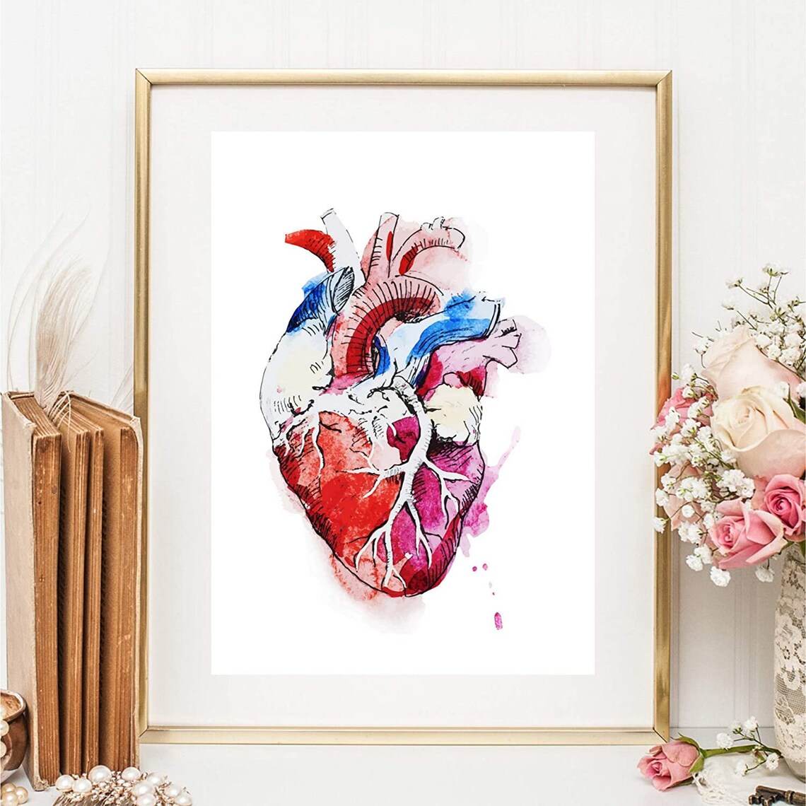 Anatomical Human Heart Watercolor Colorful Medical Art Print - Image 3