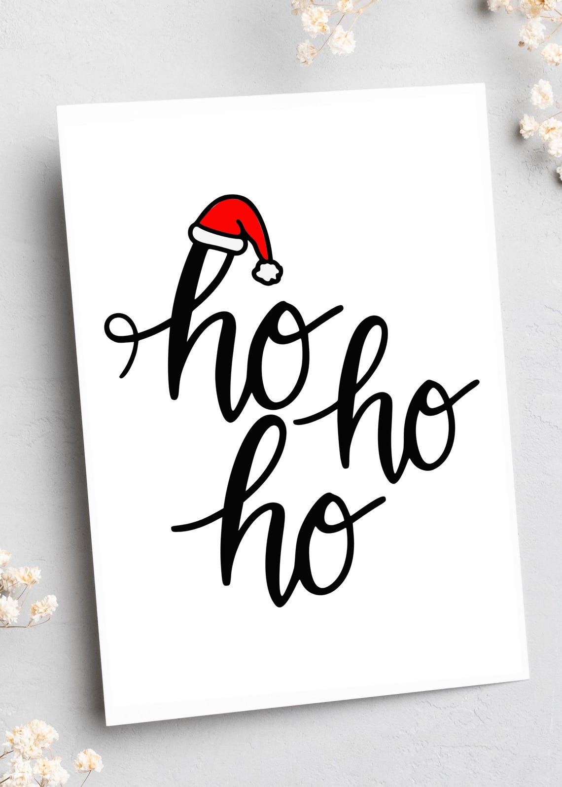 Ho Ho Ho Christmas Santa Hat Script Calligraphy Holiday Wall Art