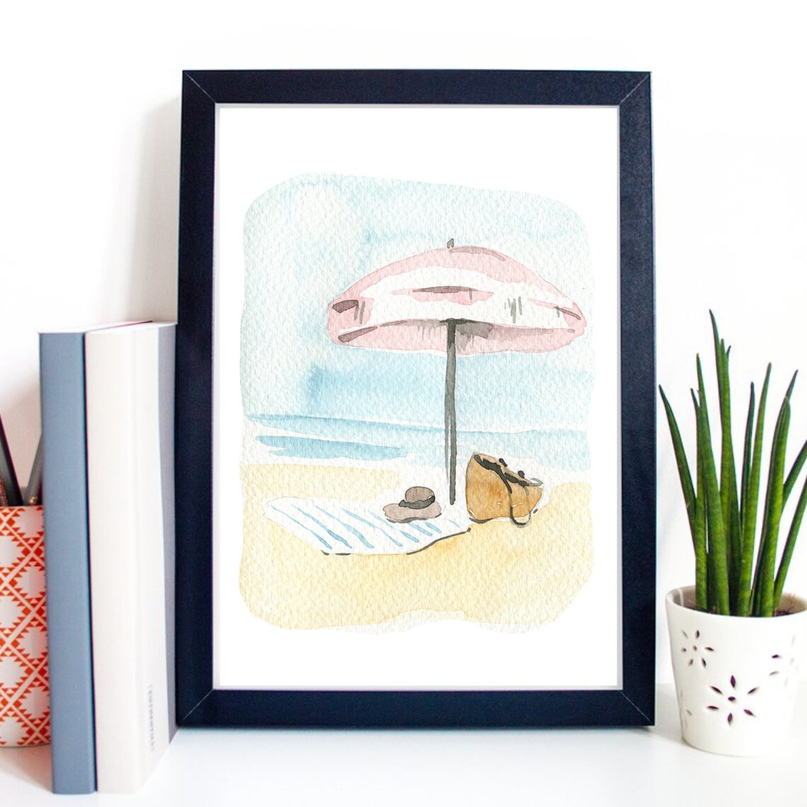 Beach Umbrella Summer Holiday Watercolor Seaside Vacation Art Poster - Image 2