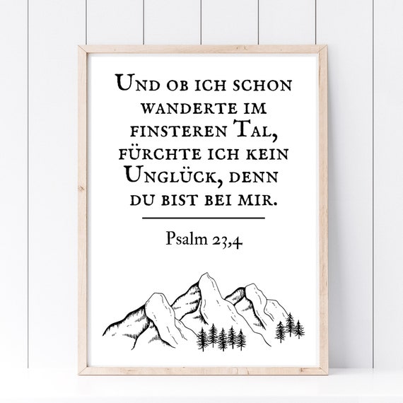Din A4 Art Print Without Frame Bible Saying Psalm Wandered Dark Valley Bible God Faith Baptism Confirmation Communion Birth Poster
