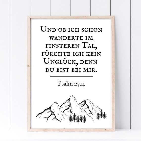 Though I Walk Through Dark Valleys Psalm 23 Mountain Verse Poster