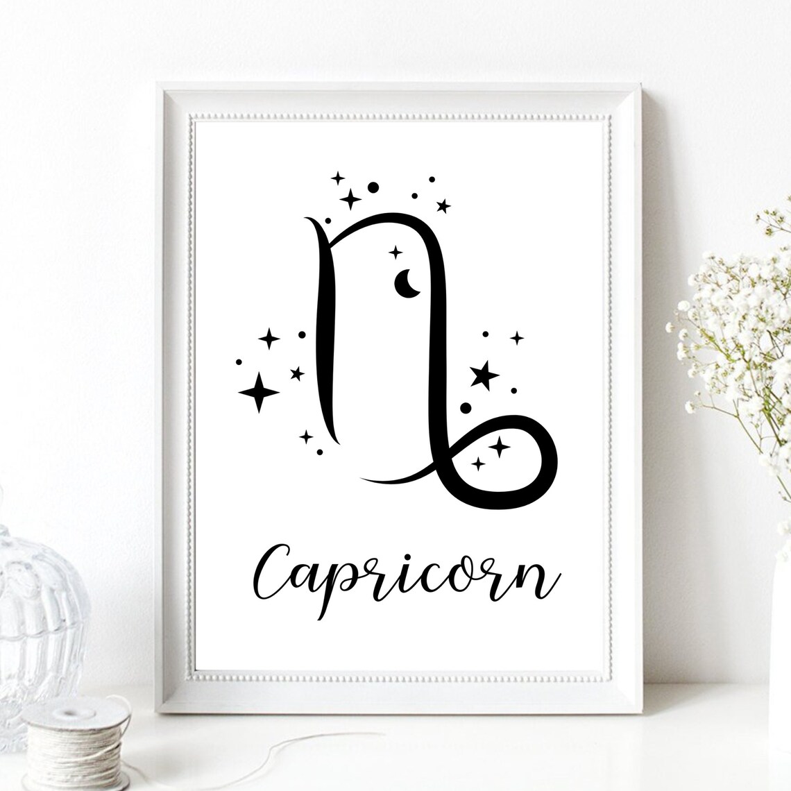 Capricorn Zodiac Symbol Starry Script Celestial Astrology Wall Art Poster - Image 2