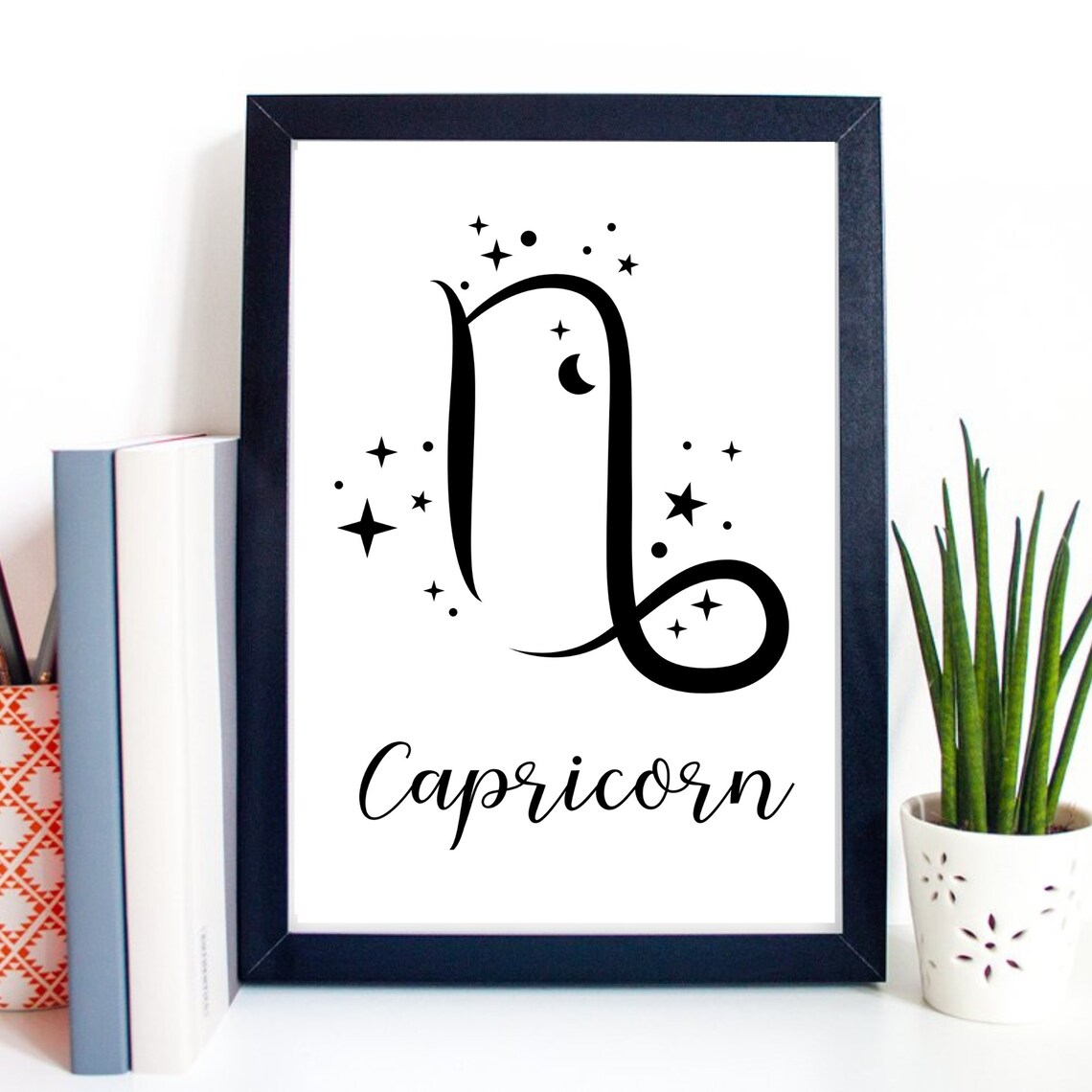 Capricorn Zodiac Symbol Starry Script Celestial Astrology Wall Art Poster