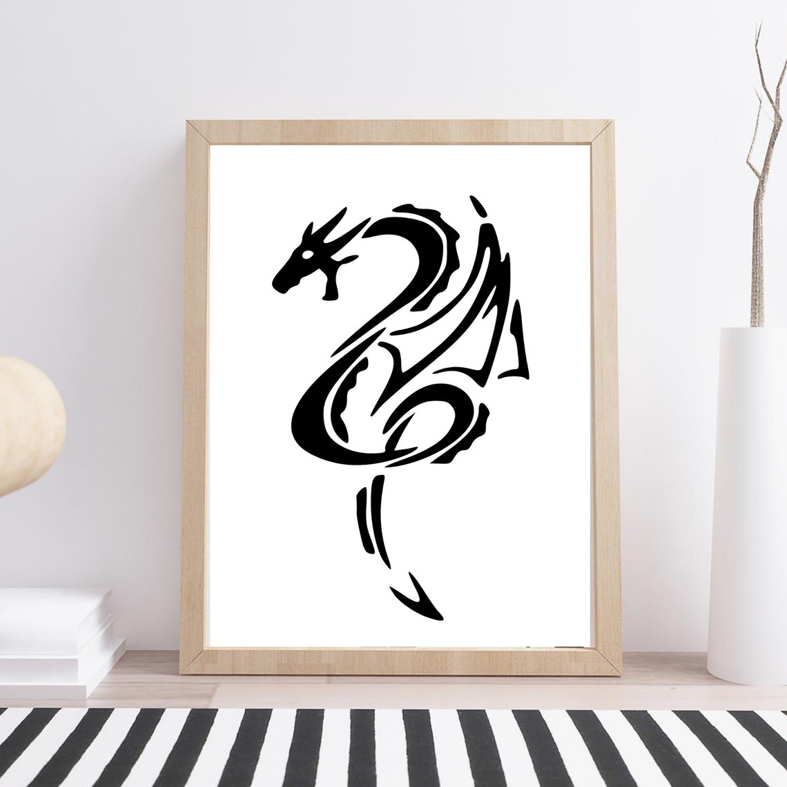 Black Tribal Dragon Gothic Tattoo Style Fantasy Graphic Poster - Image 2