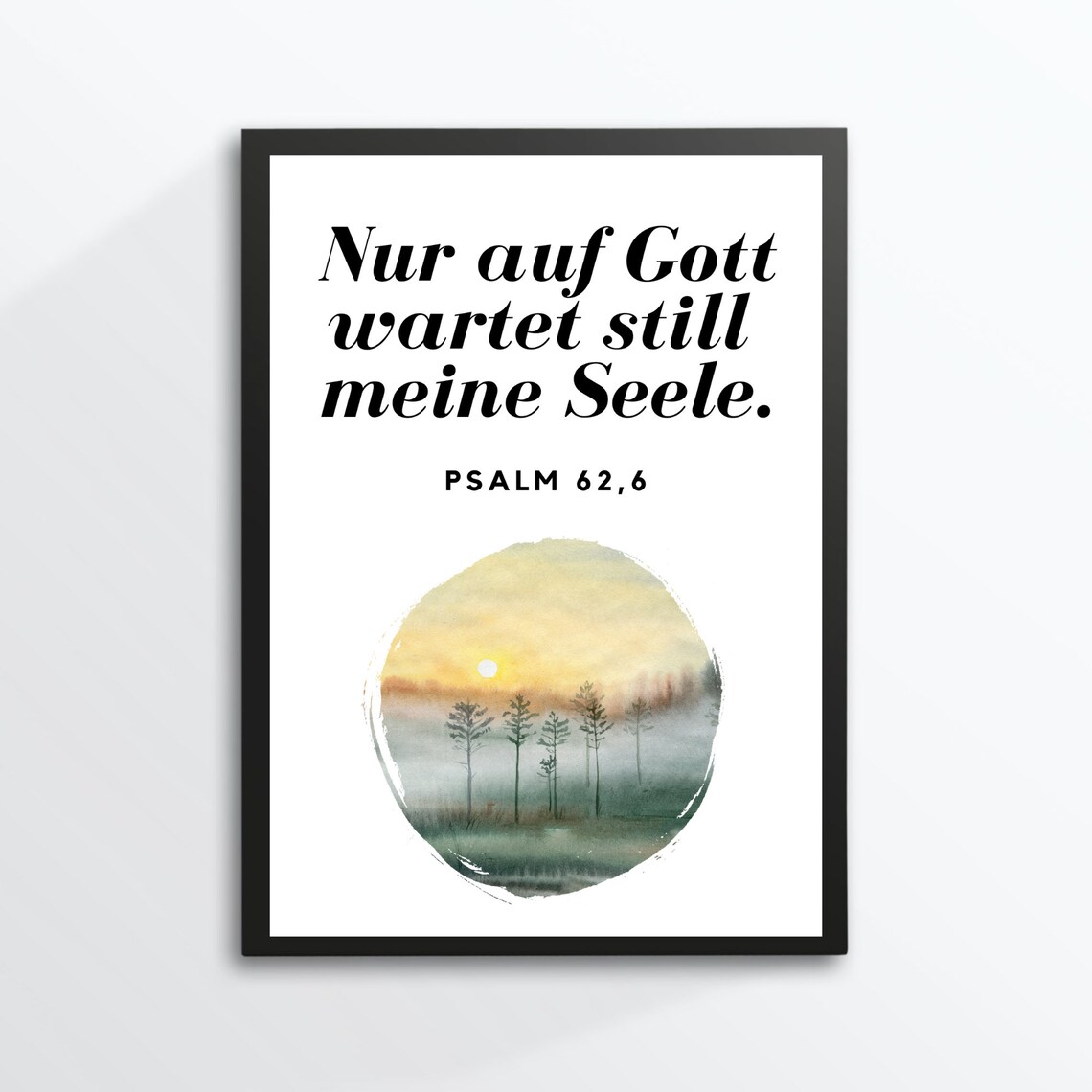 Psalm 626 German Bible Verse My Soul Waits For God Watercolor Sunset Poster