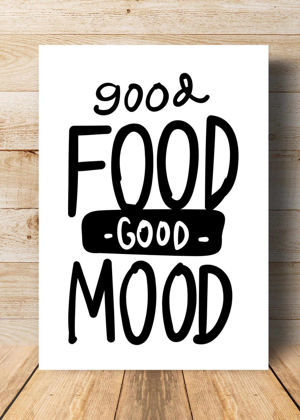Good Food Good Mood Quote Hand Lettered Kitchen Wall Art Print