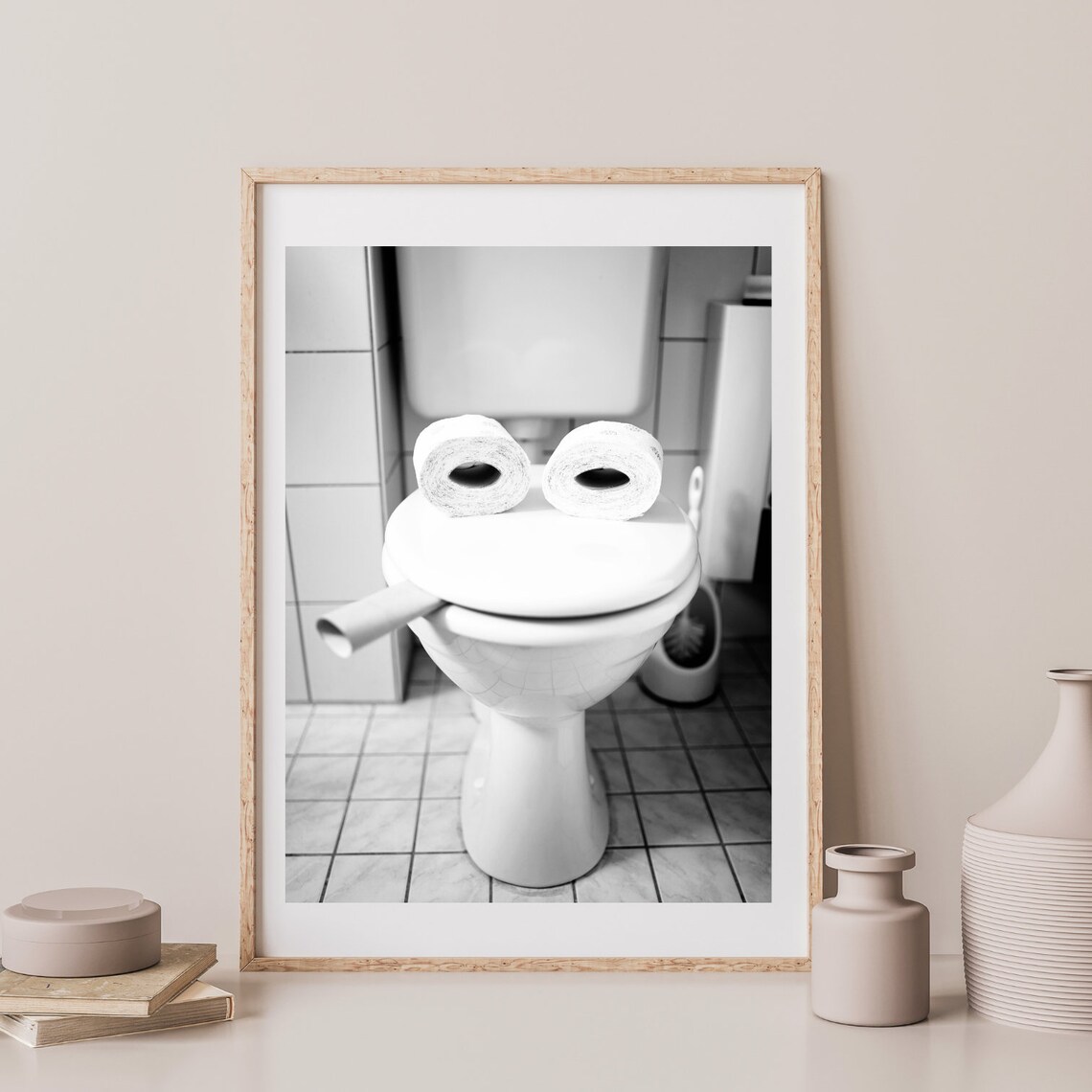 Funny Toilet Face Photo Toilet Paper Rolls Eyes Bathroom Poster - Image 3