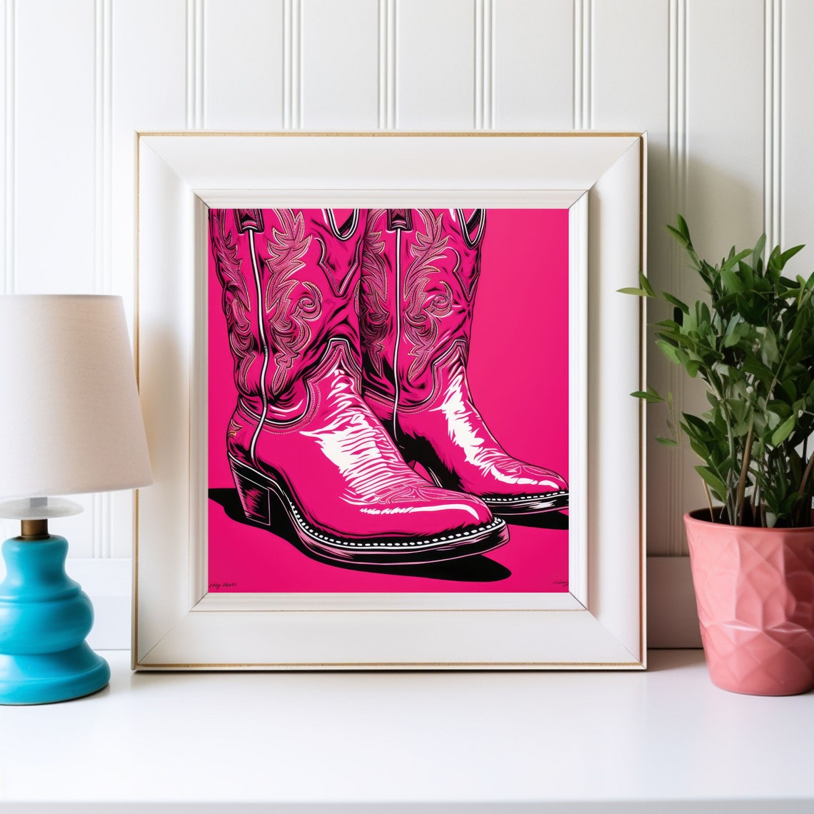 Cowgirl Boots Poster Hot Pink Cowgirl Boots Cowboy Pink Boots Preppy Art
