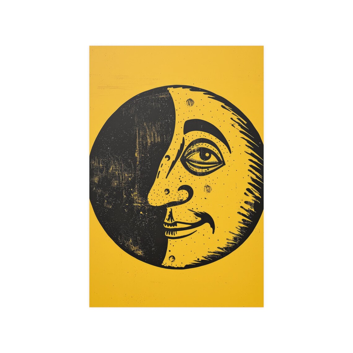 Moon Wall Art, Yellow Illustration Moon Face - Image 2