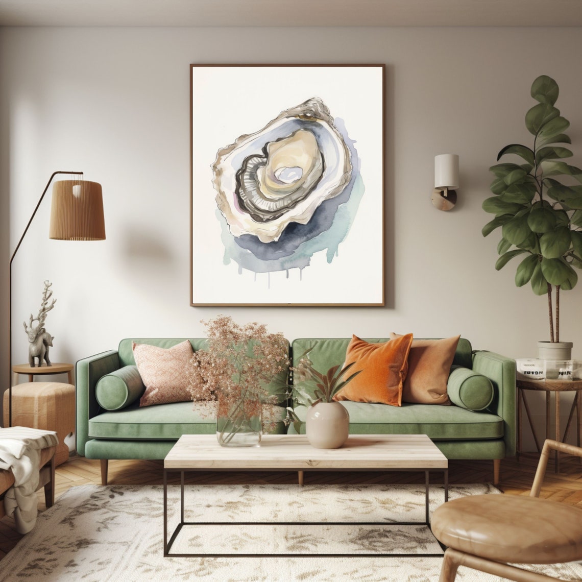 Elegant Watercolor Oyster on the Half Shell Coastal Seafood Art Poster