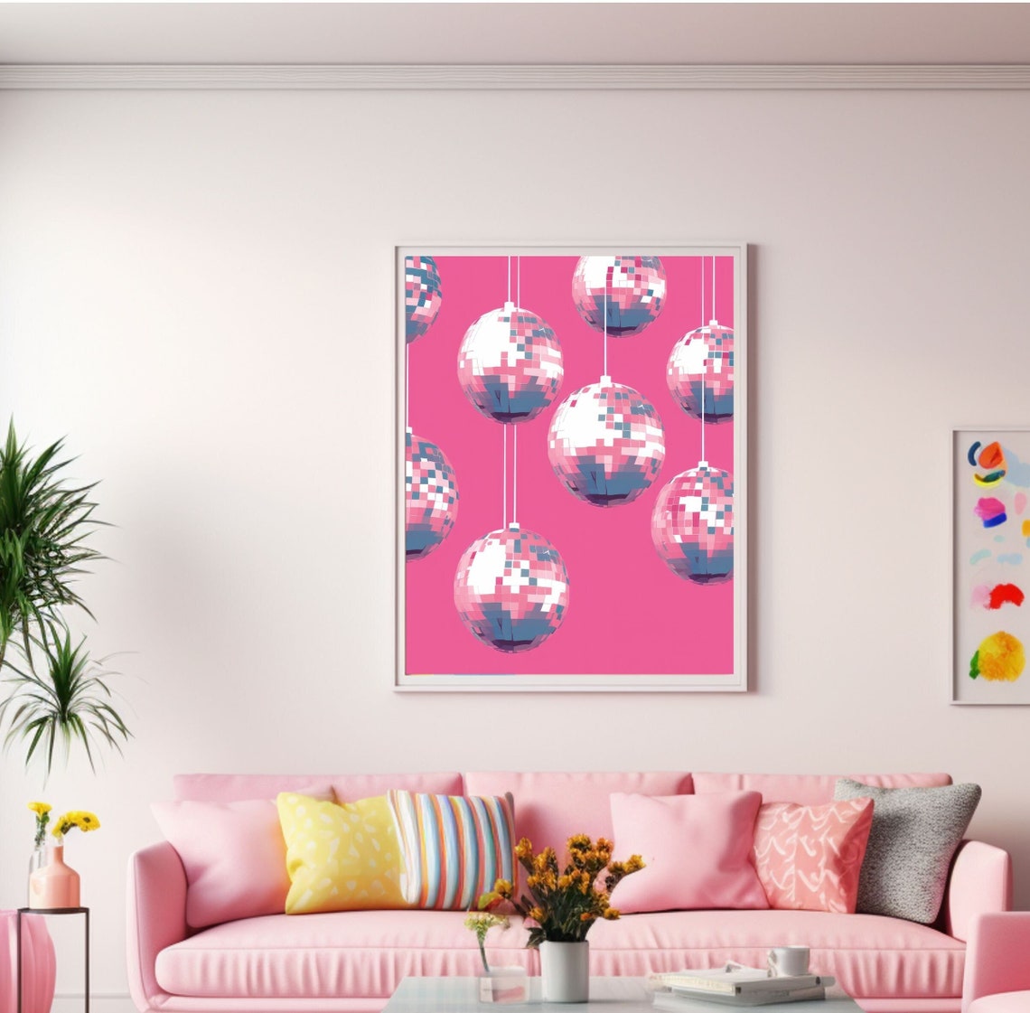 Pink Disco Balls On Hot Pink Background Girly Party Wall Poster