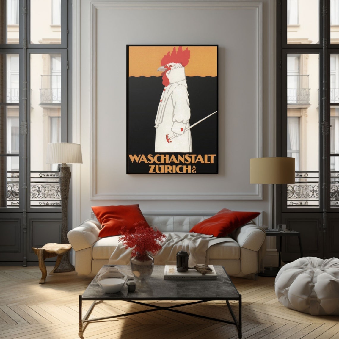 Antique Waschanstalt Zurich Rooster Laundry Reproduction Poster