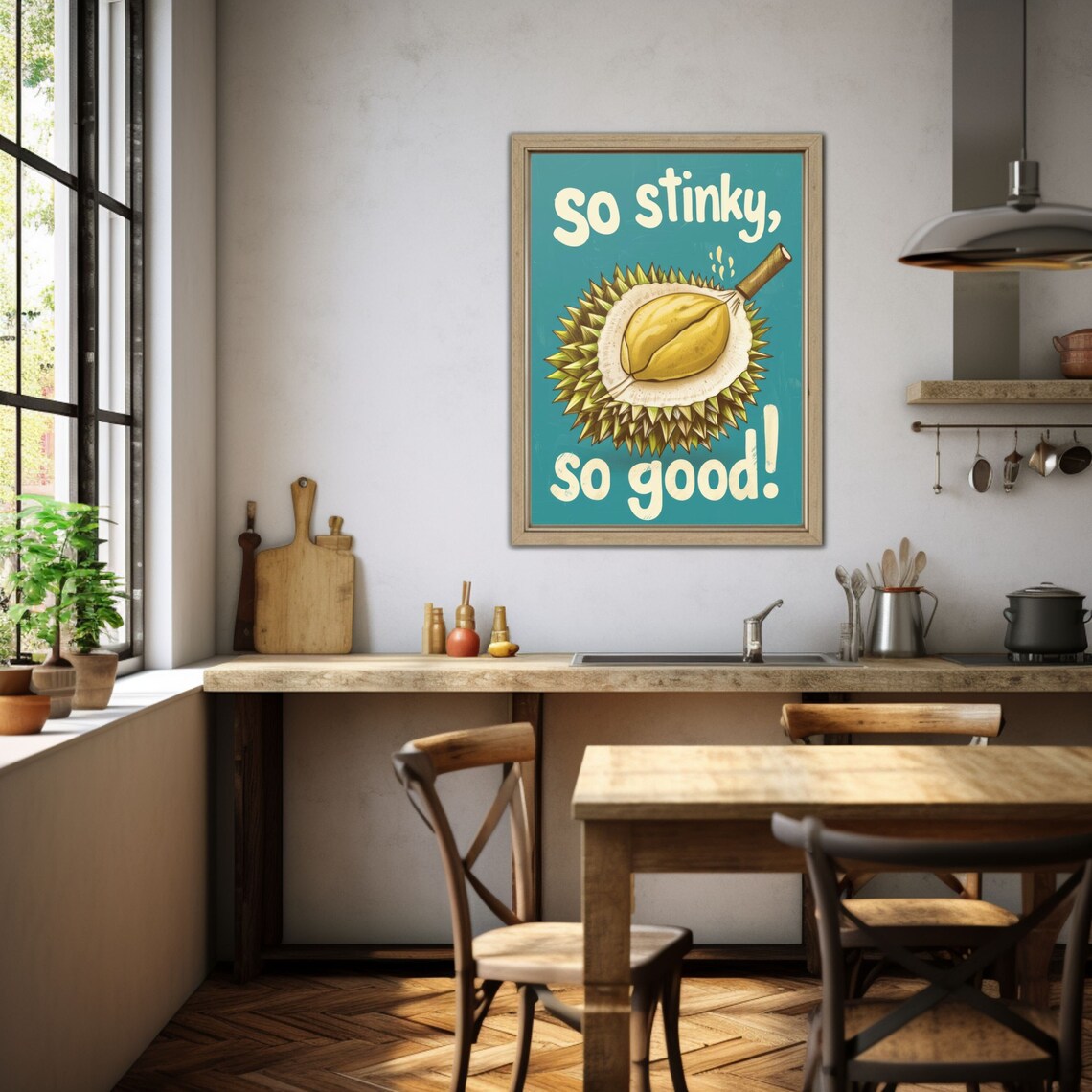 Durian Wall Art Durian Fruit Poster Retro Durian Print Stinky Fruit Print Kitchen Decor