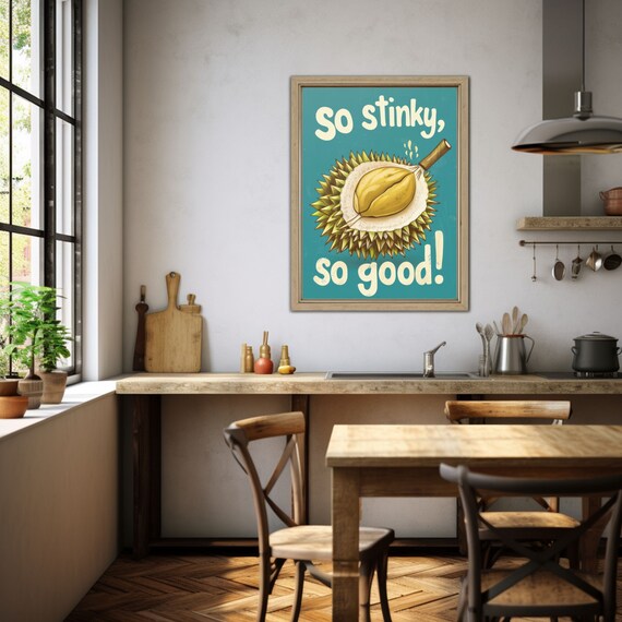 Durian Wall Art Durian Fruit Poster Retro Durian Print Stinky Fruit Print Kitchen Decor