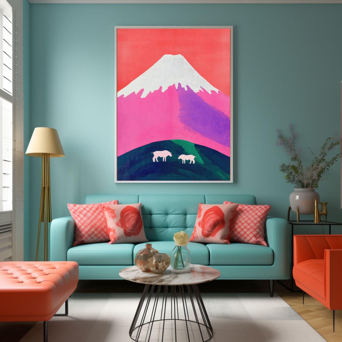 Mountain Landscape Wall Art Retro Mountain Poster Vintage Japanese Mountain Print