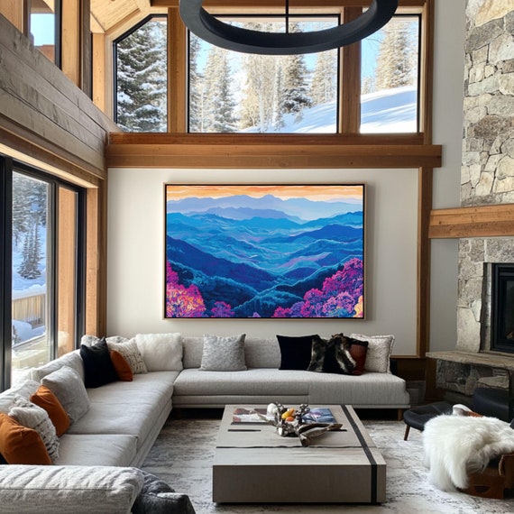 Vibrant Mountain Satin Poster Colorful Wall Art Nature Print Home Decor Gift For Nature Lovers
