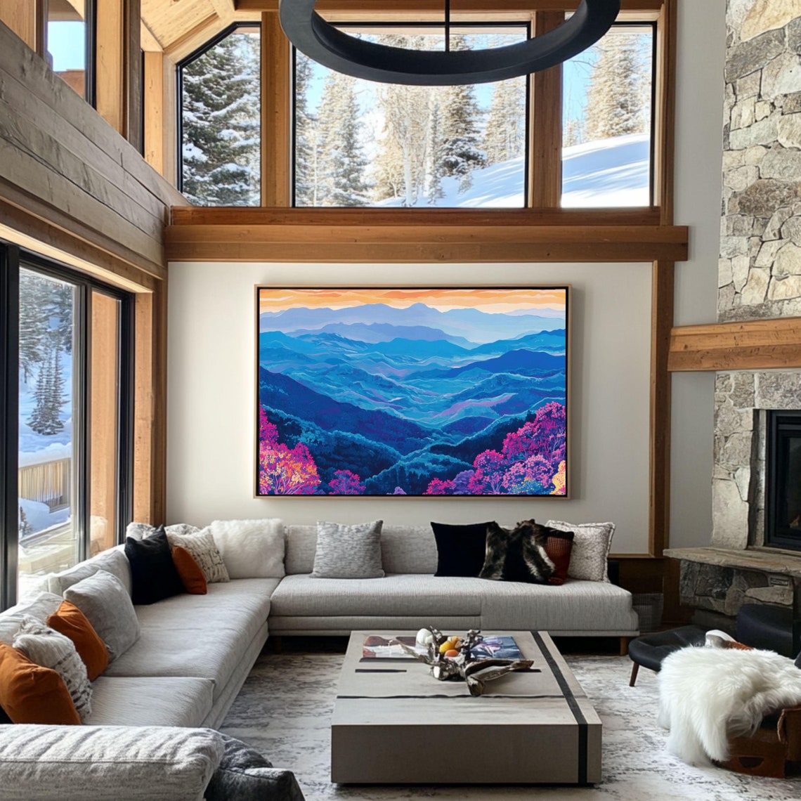 Vibrant Mountain Satin Poster Colorful Wall Art Nature Print Home Decor Gift For Nature Lovers