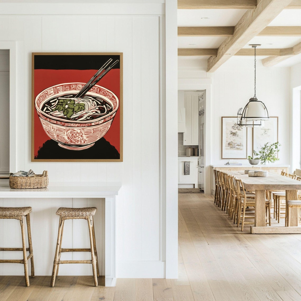 Vietnamese Pho Noodle Bowl With Chopsticks Bold Red Kitchen Poster