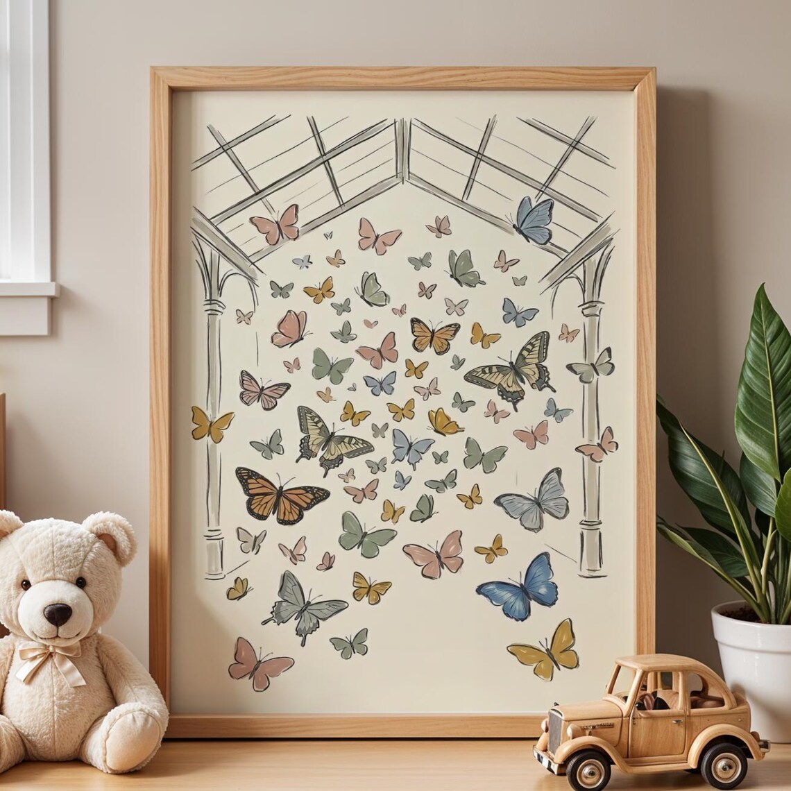 Whimsical Butterfly Nursery Decor, Vintage Botanical Poster