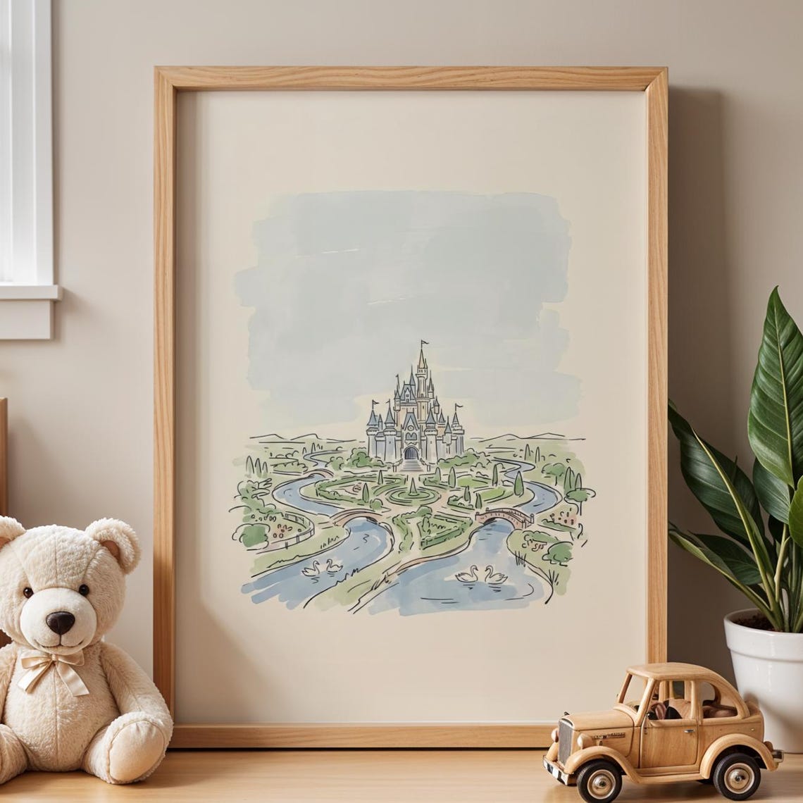 Fairy Tale Princess Castle Watercolor Nursery Wall Decor Poster