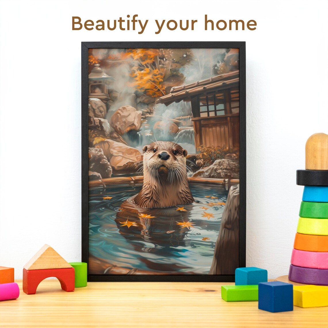Japanese Hot Spring Otter, Funny Wildlife Art Print - Image 3