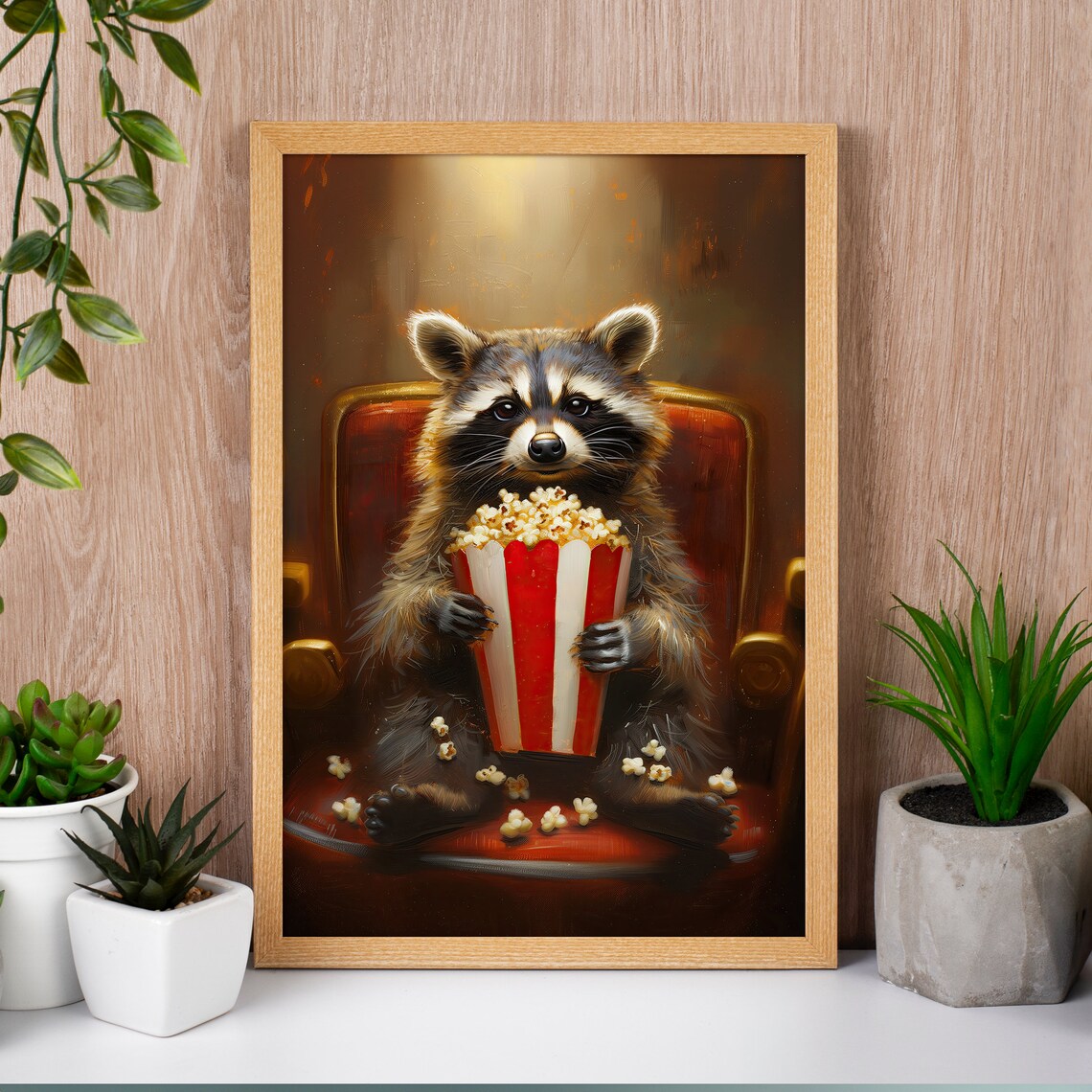 Raccoon Movie Night Poster, Funny Wildlife Art Print