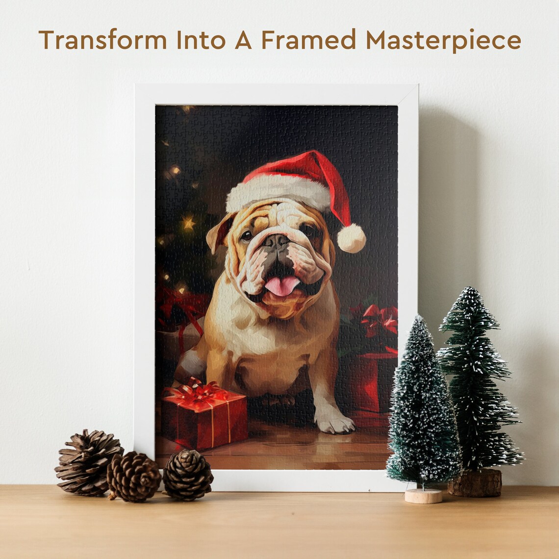 Bulldog Santa Hat Christmas Gifts Holiday Jigsaw Puzzle Funny Poster - Image 2