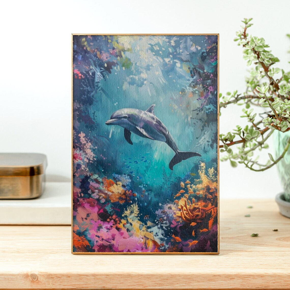 Dolphin Coral Reef Underwater Painting Colorful Ocean Wall Art