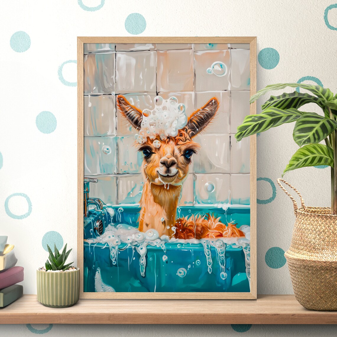 Vintage Llama Bubble Bath Bathroom Poster Print