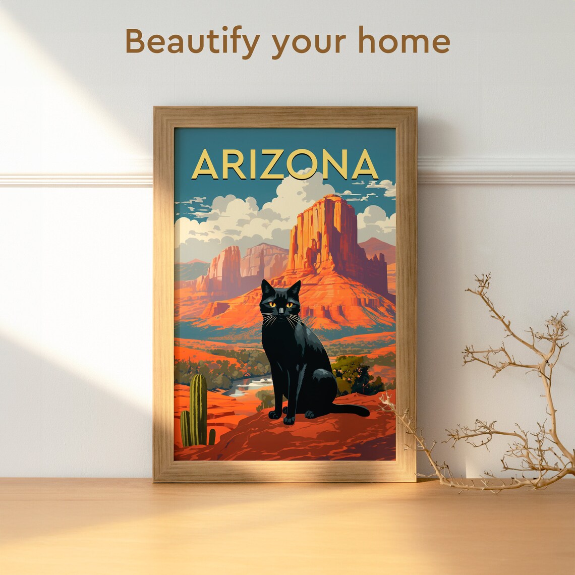 Arizona Black Cat Travel Poster, Vintage Desert - Image 3