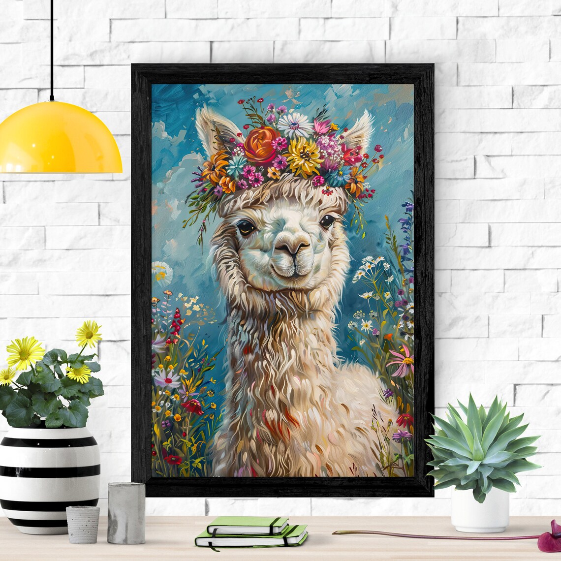 Floral Crown Llama Alpaca, Bohemian Art Print