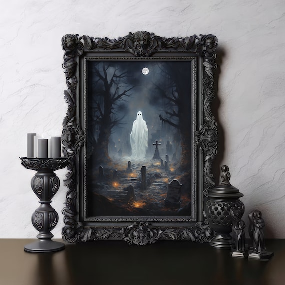 Haunting Ghost Graveyard Vintage Horror Art Print