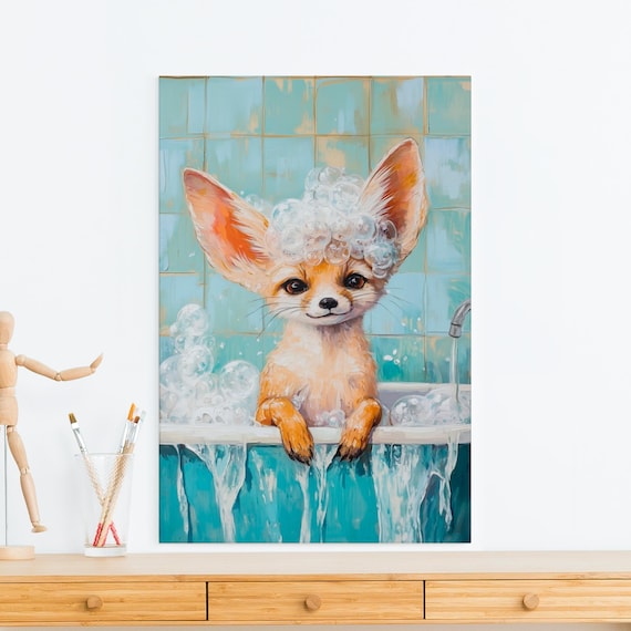 Fennec Fox in a Bubble Bath with Foam Tower Between Its Big Ears Poster