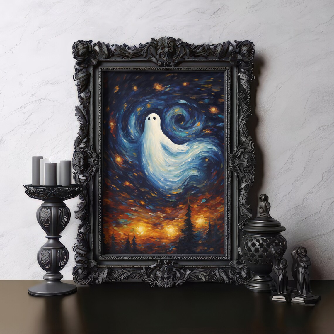 Starry Night Haunting Ghost Vintage Horror Poster